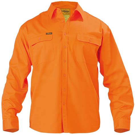 Bisley Hi Vis Drill Shirt Long Sleeve Orange Bs6339