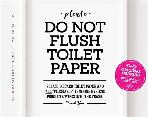 PRINTABLE Do Not Flush Toilet Paper Or Flushable Items Sign Bathroom