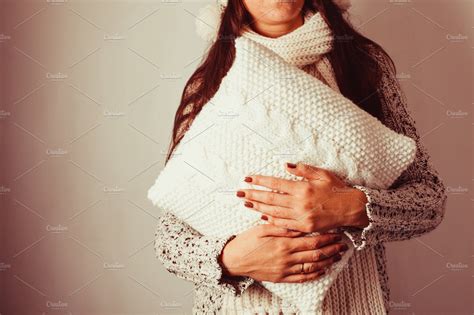 Woman With Pillow ~ Beauty And Fashion Photos ~ Creative Market
