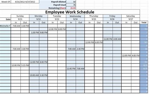 Printable Employee Schedule Template