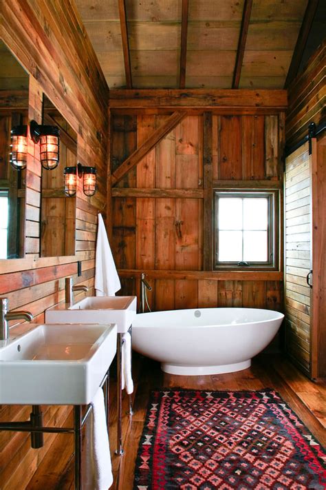 The designer of this cabin bathroom chose a slew of different tiles that have their own color and textures. 17+ Wooden Bathroom Designs, Decorating Ideas | Design ...