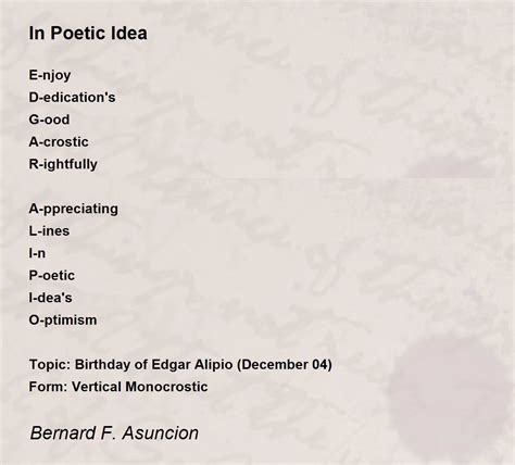 In Poetic Idea Poem By Bernard F Asuncion Poem Hunter