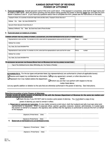 Fillable Form Do 10 Power Of Attorney Printable Pdf Download