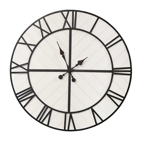315 White Wood Black Metal Wall Clock