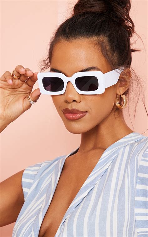 white retro chunky rectangular sunglasses prettylittlething