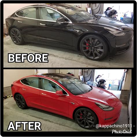 Before And After Of Vinyl Wrapceramic Coating Teslamodel3