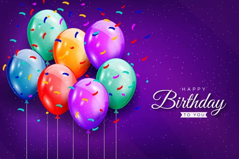 Happy Birthday Celebration Background With Realistic Colorful Balloons