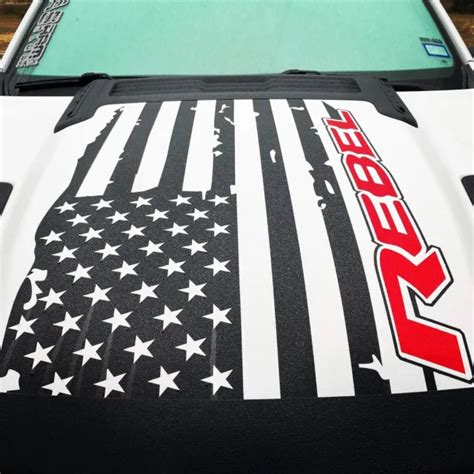 Distressed American Flag Compatible With Dodge Ram Rebel Hood Decal Red