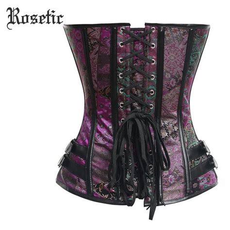 rosetic woman gothic corsets bustier sexy club girl brown pu belts patchwork lace up steampunk