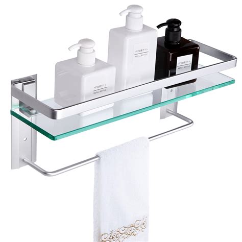 Buy Vdomus Tempered Glass Bathroom Shelf With Towel Bar Wall Mounted