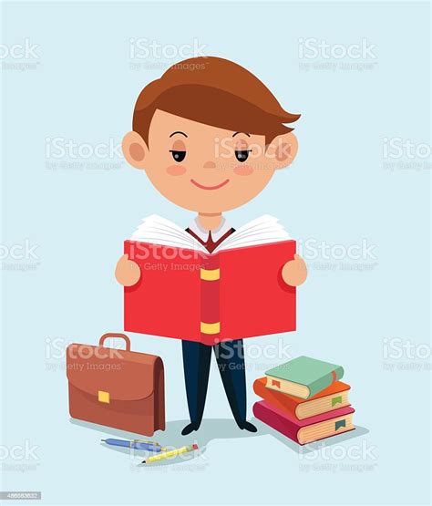 Ilustración De Niño En Edad Escolar Leyendo Un Libro Vector Ilustración Plano Y Más Vectores