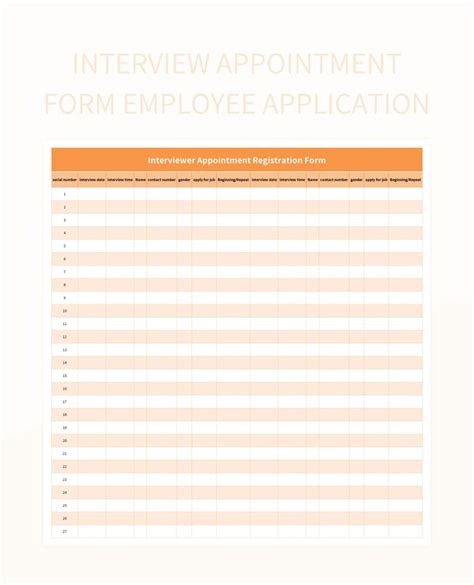 Interview Appointment Form Employee Application Excel Template And