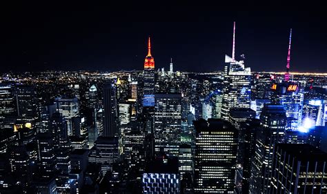 Skyline Picture Of New York City At Night Image Free Stock Photo