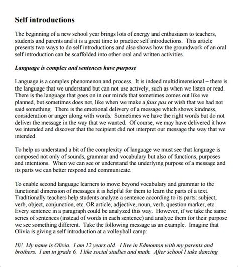 Sample Self Introduction Essay Telegraph