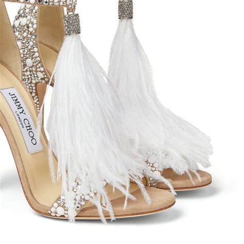 jimmy choo viola 110 white suede hot fix crystal embellished sandals with tassel myonewedding