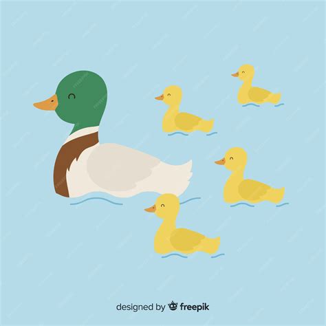 Free Vector Hand Drawn Mother Duck And Ducklings In The Water