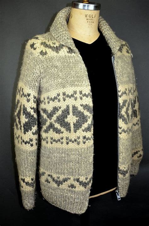 Canadian Cowichan Handknit Indian Zip Sweater Cardigan Jacket