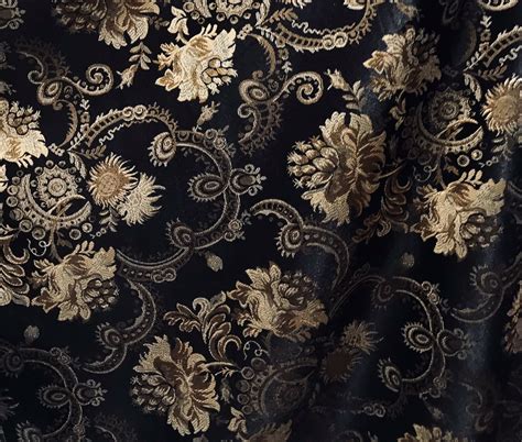 New Designer Brocade Jacquard Fabric Black Gold Floral Neoclassical