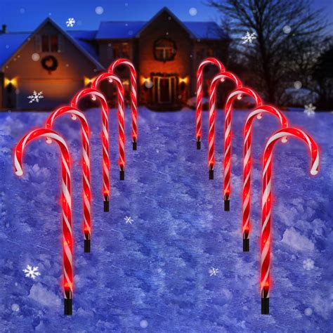 Candy Cane Outdoor Landscape Lights 10 Pack 60 Red Leds 21in Lighted