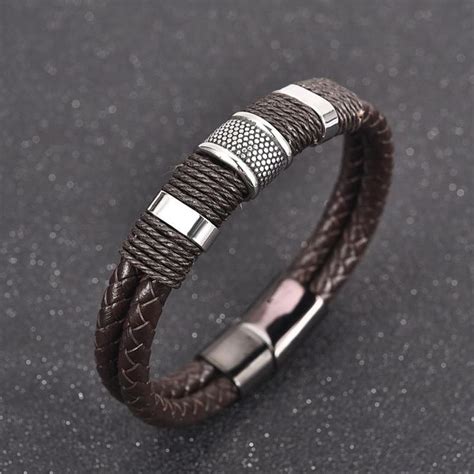 Men S Double Braided Leather Bracelet In Bracelets For Men Mens