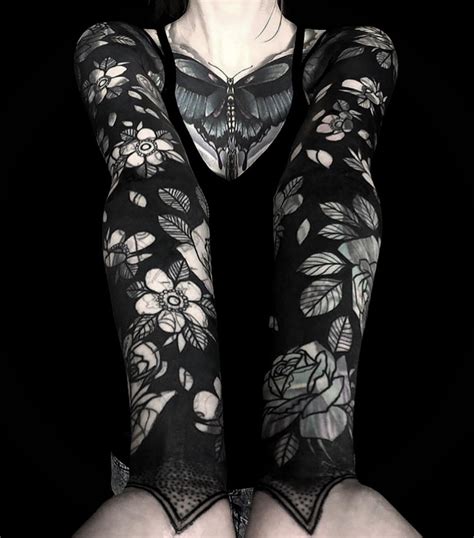 Blackout Sleeve Magic By Blackbearwhiskey🖤🌸 Black Sleeve Tattoo Solid