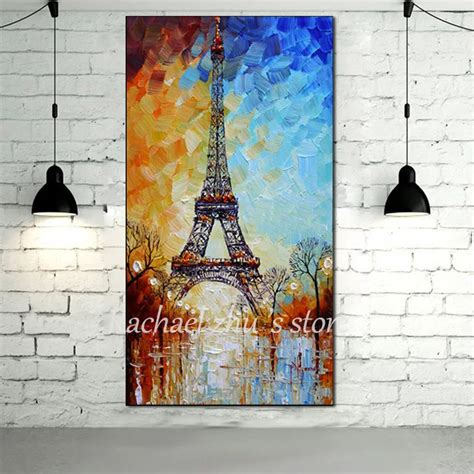 Large Hand Painted Palette Knife Eiffel Tower Oil Painting On Canvas