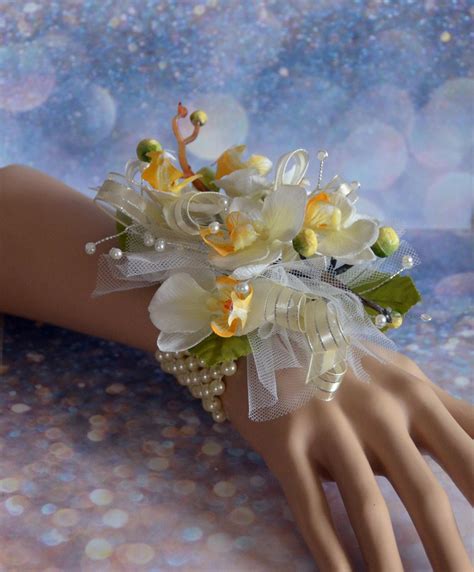 Wrist Corsage With White And Yellow Orchids By Bumblebeeandthistle On