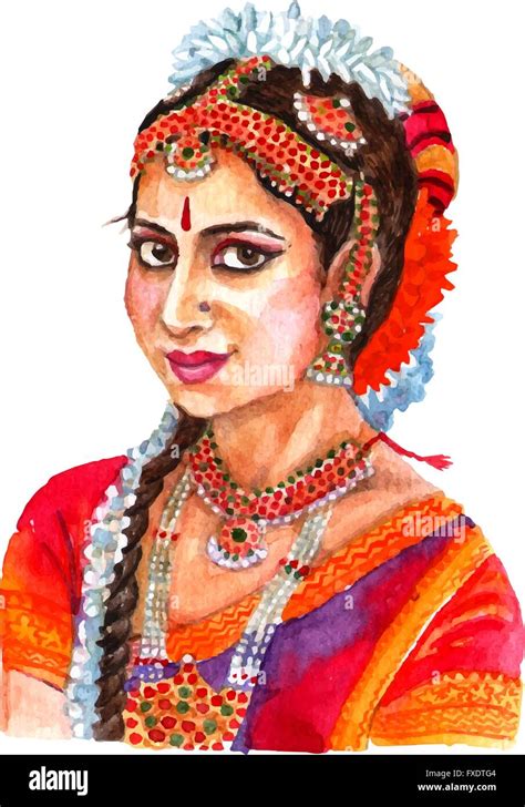 Indian Woman Portrait Watercolor Illustration Stock Vector Image And Art