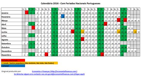 Calendário 2016 Para Impressão Em Excel Portugal Economia E