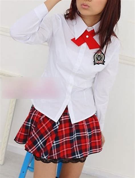 Tenue écolière Japonaise Cosplay Rouge Ecossais Avec Ruban Japan Attitude Veteco047