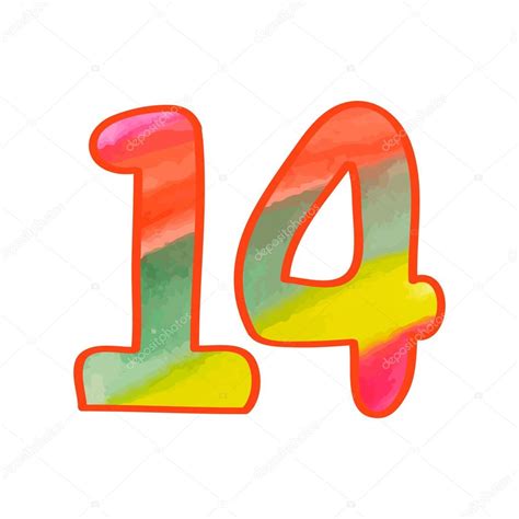 The Number 14 Watercolor Drawing Contour Stock Vector Image By ©mila