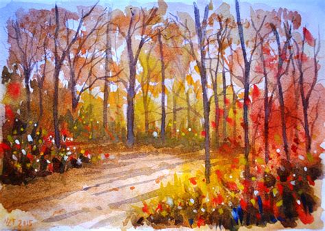 Autumn Scene Original Watercolor Landsacape Painting Originla