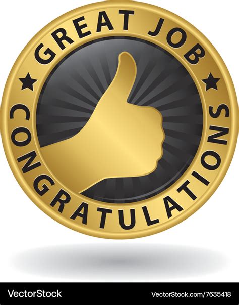 Great Job Congratulations Golden Label With Thumb Vector Image