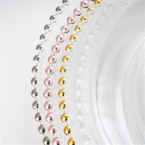 Place plates heaping with tasty treats on top without losing the elevated style of the gold rim. 8 pc 12" GLASS CHARGER PLATES Clear Beaded Rim Wedding ...