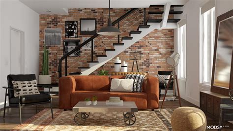 Warm Industrial Living Room Design | Industrial-Style Living Room ...
