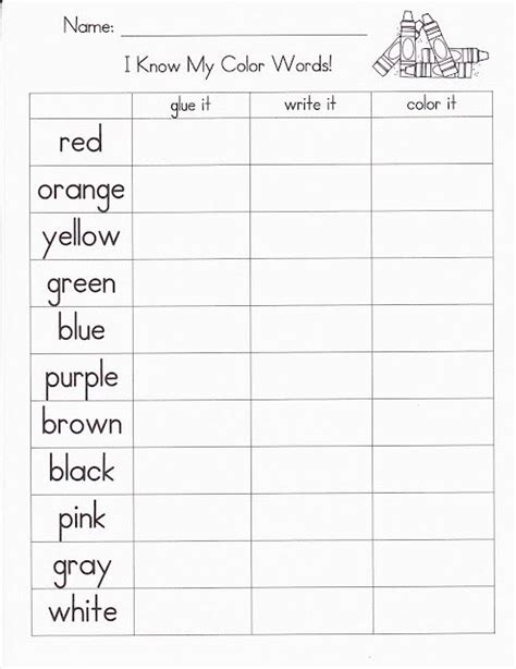 Práctica De Colores Y Escritura Kindergarten Colors Preschool Colors