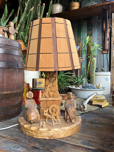 Folk Art Hand Carved Wooden Lamp Folk Art Lamp Wood Etsy Canada