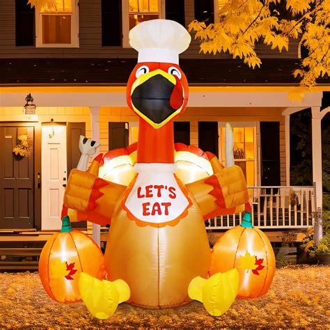 aerwo 6ft thanksgiving inflatables turkey decorations with colorful tail and