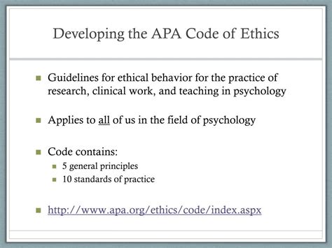 In applying both the aca code of ethics and the state statutes, it is clear that, although bartering is acceptable. PPT - CHAPTER 2 Ethics in Psychological Research ...