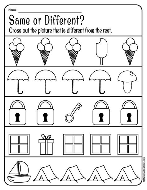 Same And Different Worksheets For Preschool Free Download Printable