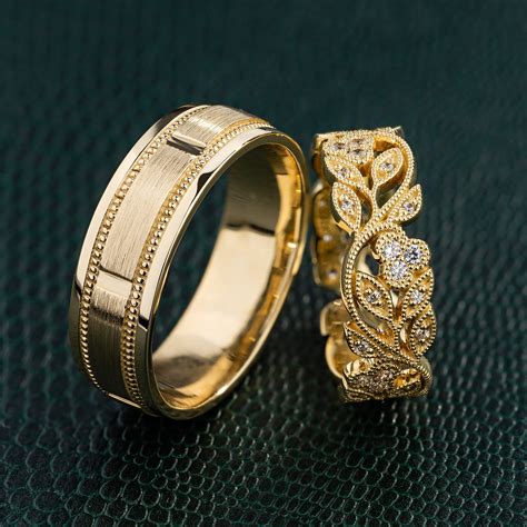 His And Her Wedding Rings Set Gold Wedding Rings Set Couple Etsy