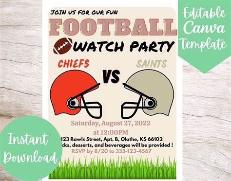 Editable Football Watch Party Flyer Instant Download Printable