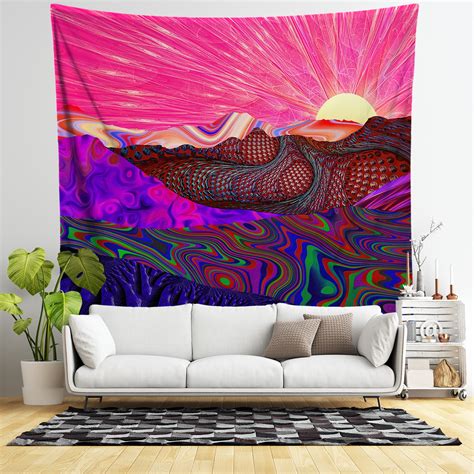 Trippy Trek Tapestry Wall Hanging Colorful Landscape Design Etsy