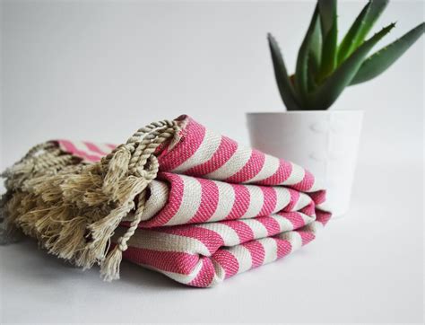 Bathstyle Turkish Bath Towel Peshtemal Pink Natural Knit