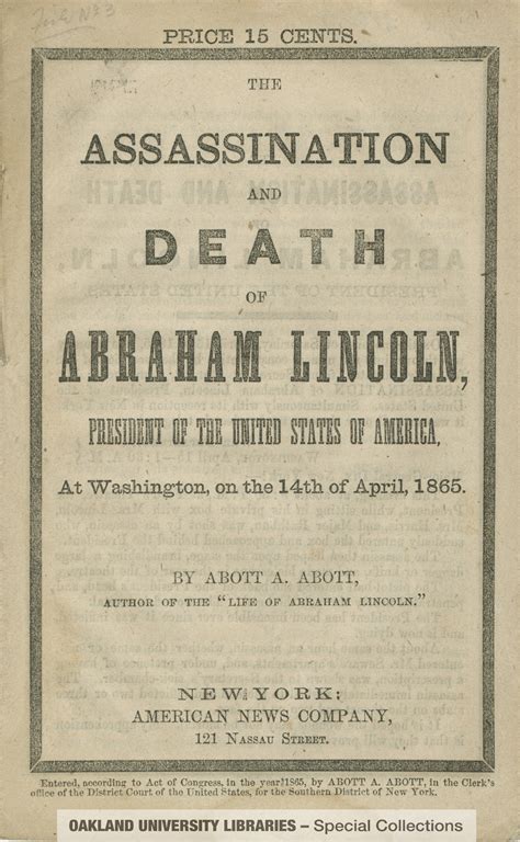 The Assassination And Death Of Abraham Lincoln President Of The United