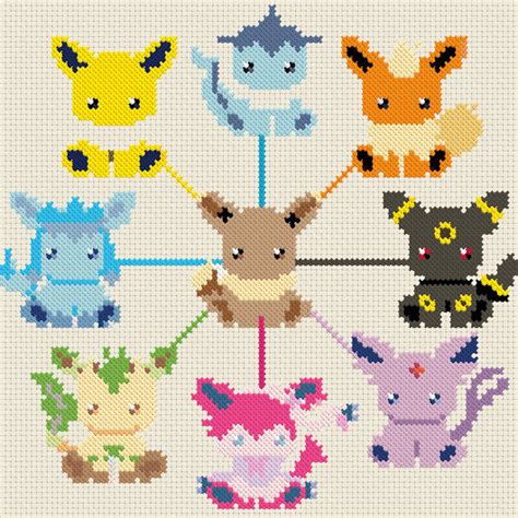 Eevee Evolution Cross Stitch Pattern Diy Pokemon T Etsy
