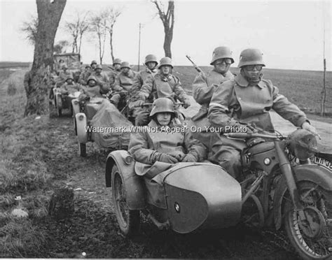 World War Two Germany Army Troops Soldiers Old Bmw R75 Motorcycles