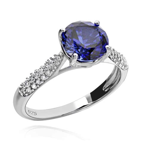 Sterling Silver Ct Round Created Blue Sapphire Cz Solitaire Ring Ebay