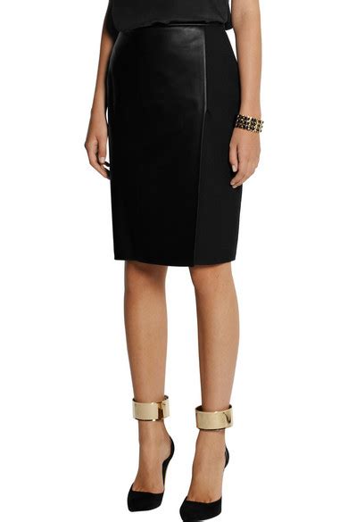 Fendi Matte Leather And Twill Pencil Skirt Net A Portercom