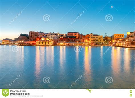 Chania The Old Harbor At Sunrise Stock Photo Image Of Greek